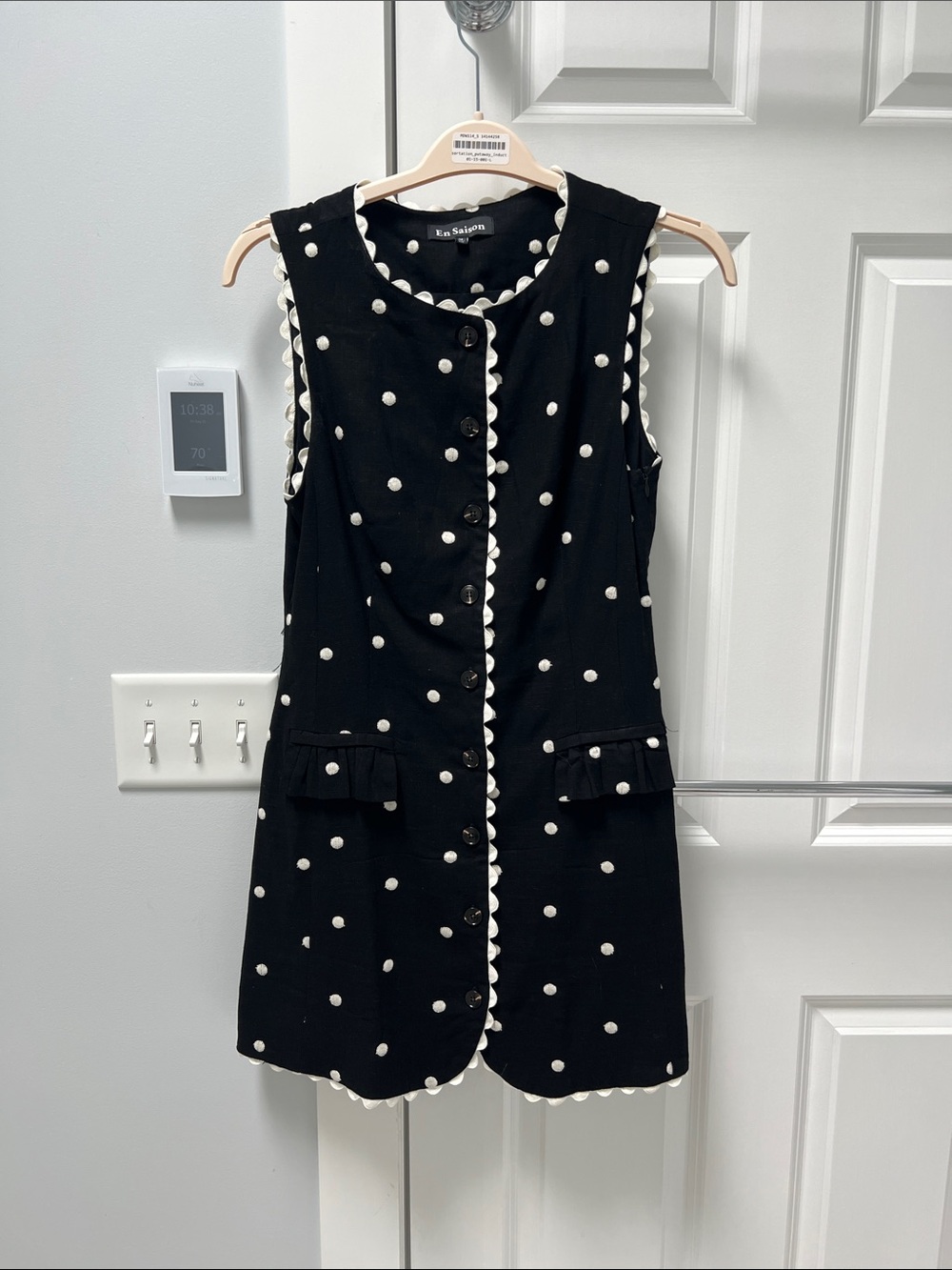 En Saison Black Polka Dot Scallop-Trim Mini Dress - Picture 7 of 9